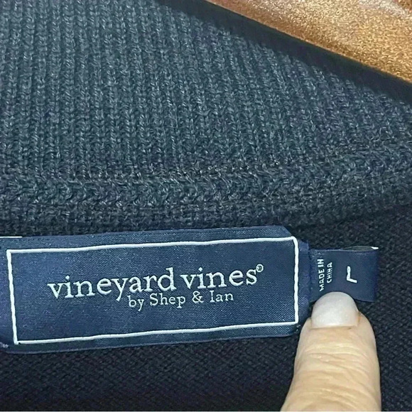 VINEYARD VINES Merino Wool Blend Men's 1/4 Zip Sweater SIZE LARGE Pullover Blue - Picture 6 of 9